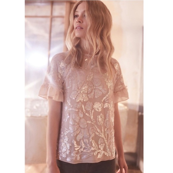 Needle & Thread “Floral Gloss” Floral Tulle Sequined Top - Picture 3 of 10